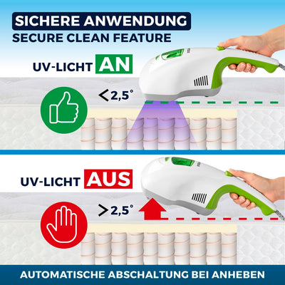 CLEANmaxx Milben Hand-Staubsauger vernichtet bis zu 99 Prozent Aller Milben | Effektive, chemiefreie Reinigung mit UV-C-Licht | Perfekt auch für Allergiker zum Absaugen & Desinfizieren von Matratzen