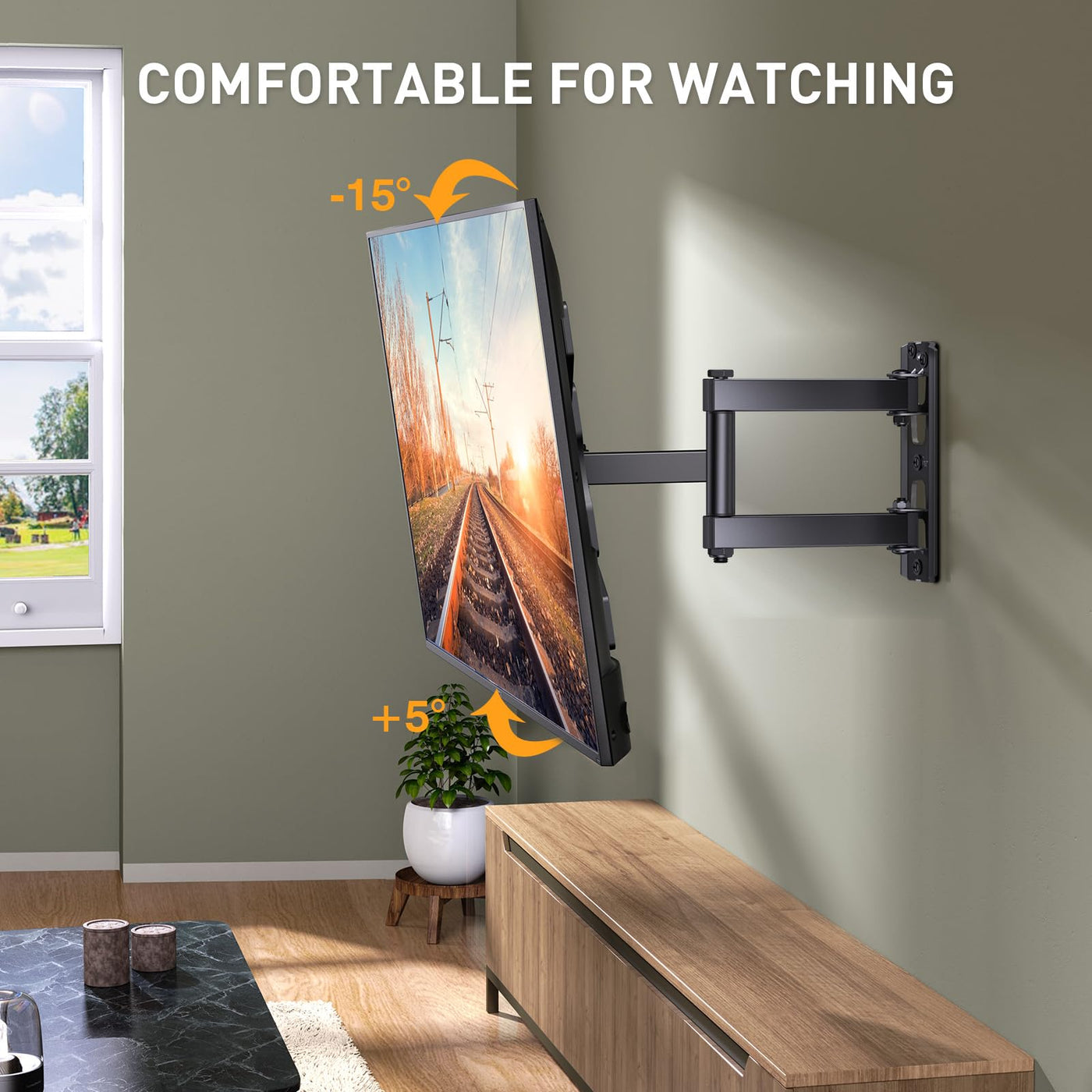 Perlegear TV Wandhalterung, Schwenkbare Neigbare TV Halterung für 26-60 Zoll Flach&Curved Fernseher bis zu 45Kg, max.VESA 400x400mm