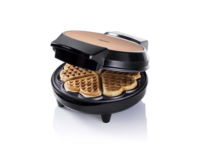 Bestron Waffeleisen für klassische Herzwaffeln, Waffelautomat mit Antihaftbeschichtung für Waffeln in Herzform, 700 Watt, Farbe: Kupfer