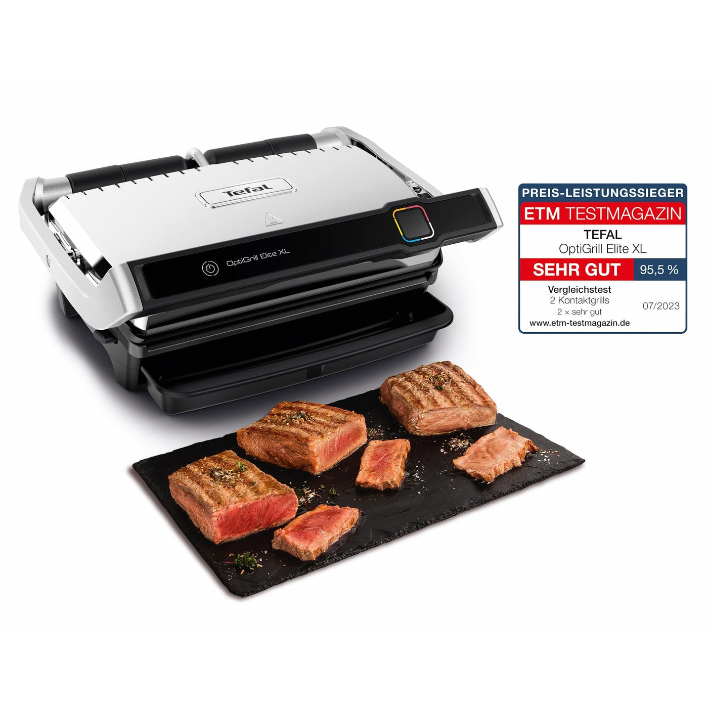 Tefal OptiGrill Elite XL Kontaktgrill, 16 Programme, Digitales Display mit Garstufenanzeige, Abnehmbare XL-Platten, Elektrogrill, Edelstahl, GC760D12