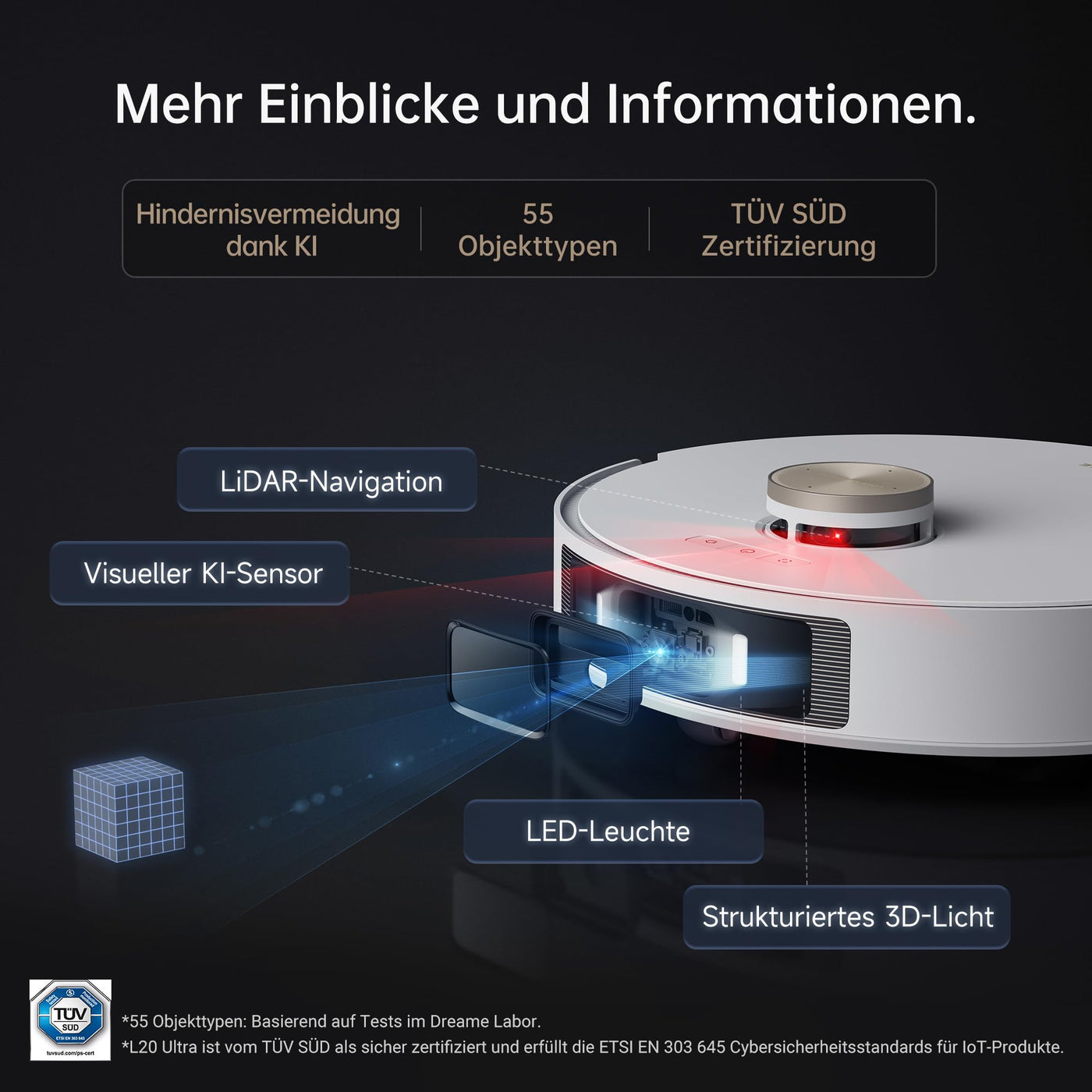 dreame L20 Ultra Complete Roboter Staubsauger mit Zubehör-Kit, 7000 Pa Saugroboter mit Wischfunktion, MopExtend™-Technologie, anheben der Wischmopps, AI Action, selbstreinigender Basisstation