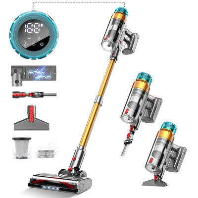 55000Pa/600W Akku Staubsauger Kabellos 55Mins Laufzeit, Wandmontierte Ladestation, Akkustaubsauger Cordless Vacuum Cleaner mit Smart Display Anti-Verhedderung-Bürste für Teppich Hartboden Tierhaare