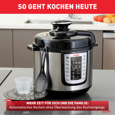 Tefal CY505E Fast & Delicious Multikocher | elektrischer Schnellkochtopf | 6 L Kapazität | 25 Automatische Programme | Bis zu 80 % schnelleres Kochen | Energiesparend | Rezeptheft | 1200 W | Edelstahl