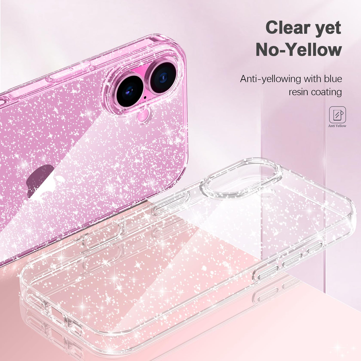 AROYI 3 in 1 Klar Glitzer Handyhülle Kompatibel mit iPhone 16 Hülle Glitzer mit 2 Stück Schutzfolie, Handyhülle iPhone 16 Transparent Weiche TPU Silikon Case [Anti-Yellowing]