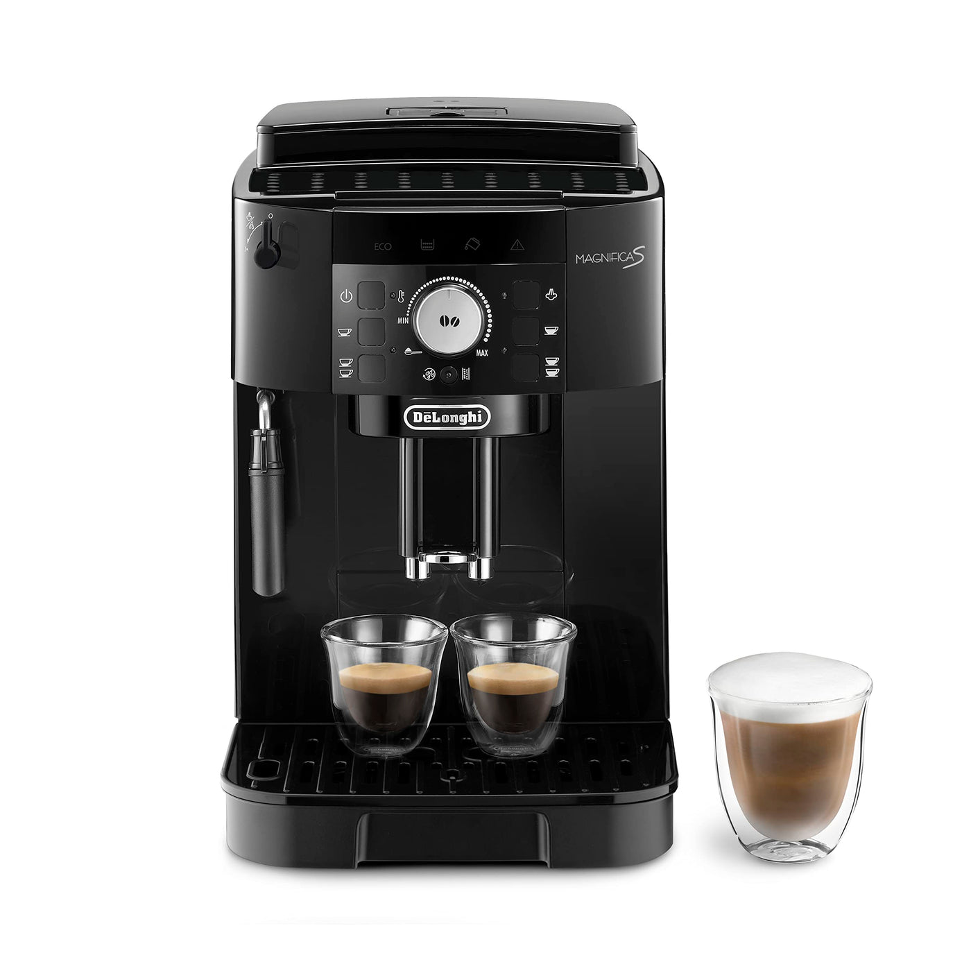 De'Longhi Magnifica S ECAM11.112.B, Kaffeevollautomat mit Milchaufschäumdüse für Cappuccino, mit Espresso Direktwahltasten und Drehregler, 2-Tassen-Funktion, Schwarz