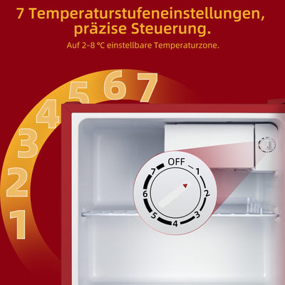 CHIQ Mini Bar Kühlschrank 46 L, Mini Kühlschrank Table Top, 49,6 x 47,4 x 44,7 cm (HxBxT), E Energieverbrauch 80 kWh/Jahr,Sehr Leise 39dB, Rot