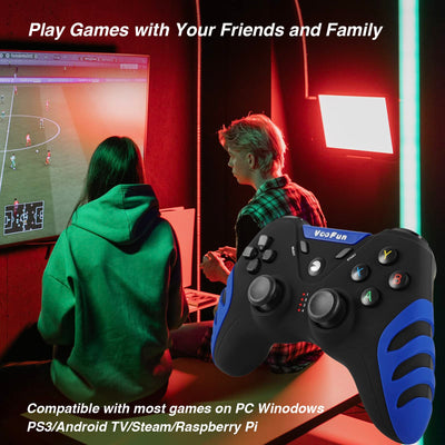 VooFun PC Controller, Wireless PS3 Controller PC Gamepad mit Hall Effekt Joystick, Dual-Vibration, Gaming Controller für PC Windows 7/8/10/11, PS3, Steam, Android Smart TV, TV Box, Raspberry Pi, Blau