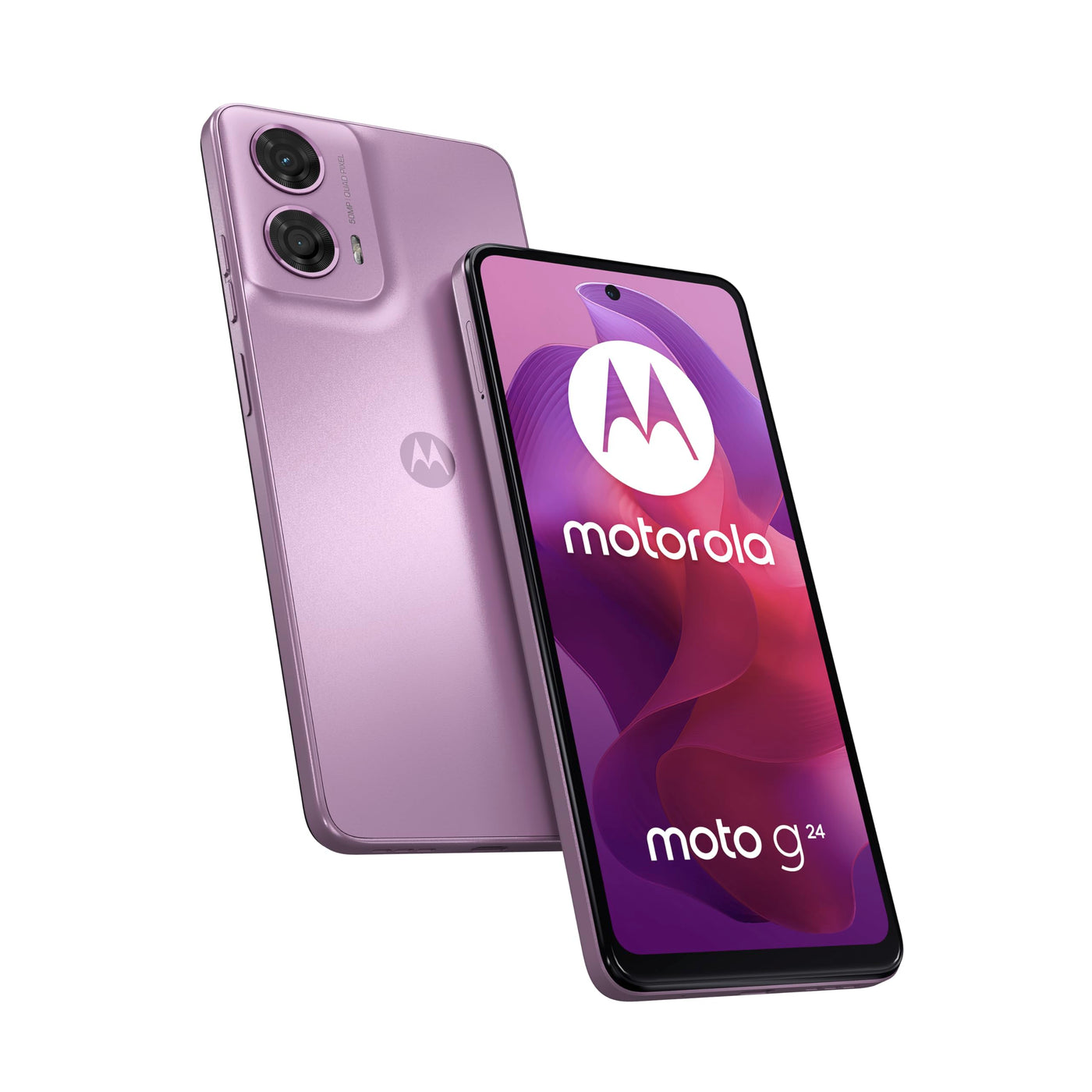 Motorola Mobility Moto g24 Smartphone (6,56"-HD+-Display, 50-MP-Kamera, 8/128 GB, 5000 mAh, Android 14) Pink Lavender, inkl. Schutzcover + Handyhalterung [Exklusiv bei Amazon]