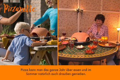 Emerio Pizzaofen, PIZZARETTE das Original, 1 handgemachte Terracotta Tonhaube, patentiertes Design, für Mini-Pizza, echter Familien-Spaß für 6 Personen, Terracotta Orange / Schwarz, PO-115984