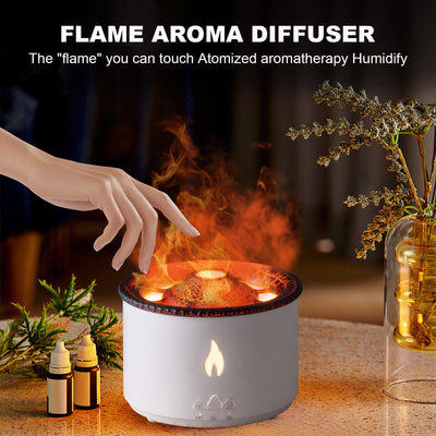 Vulkan Luftbefeuchter Flammen Aroma Diffusor: Ultraschall Ätherisches Öl Duft Diffusor 360ml Große Kapazität 2-in-1 Ätherisches Öl Diffusor mit Funktion Timer für Schlafzimmer Home Office