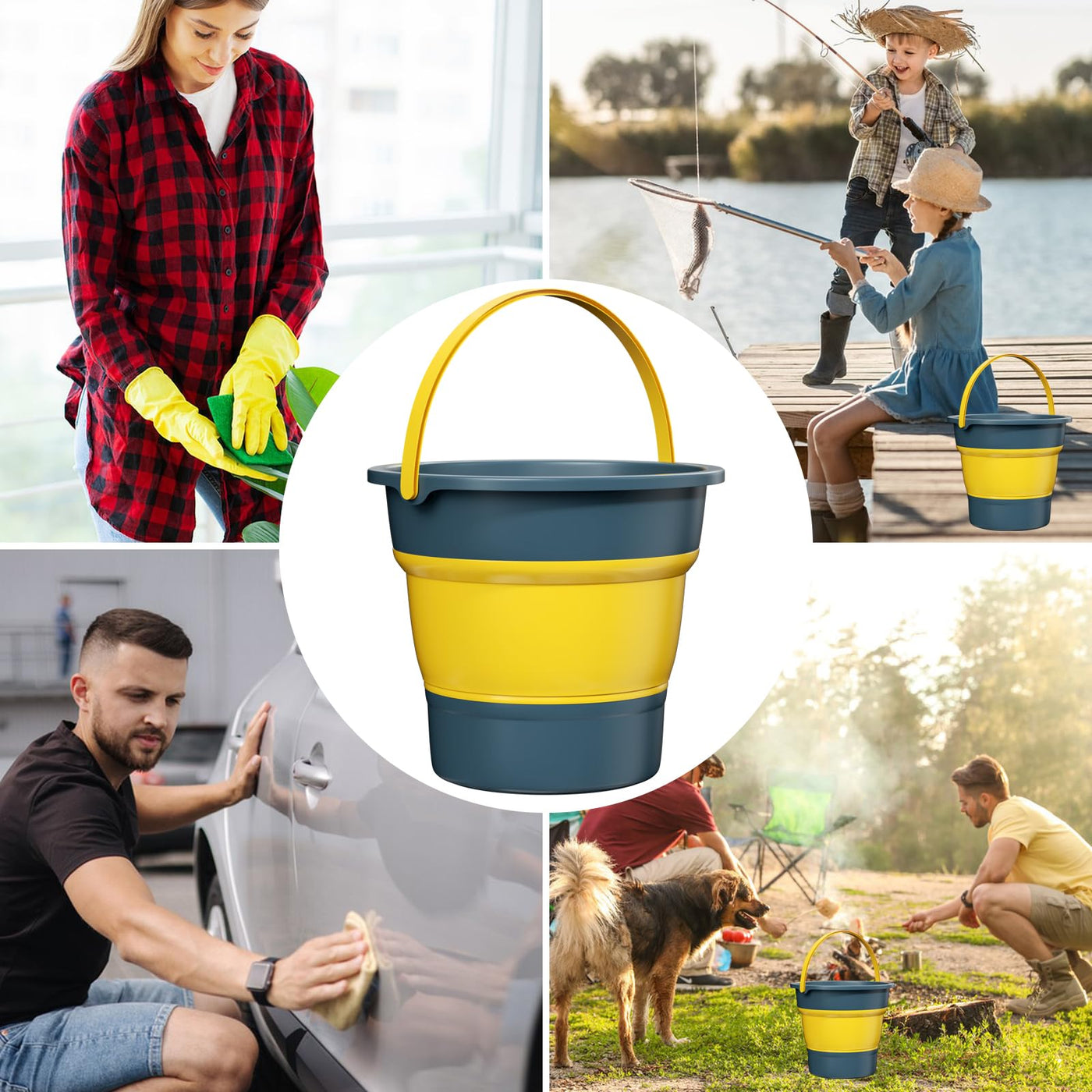 Ghazpmuk Collapsible Plastic Bucket, Falt Eimer, Sandeimer, Eimer Faltbar, Faltbarer Eimer, Falteimer Space Saving, Tragbares Putzeimer, Spülwanne, für Reinigung, Camping, Angeln, Reisen (5L)