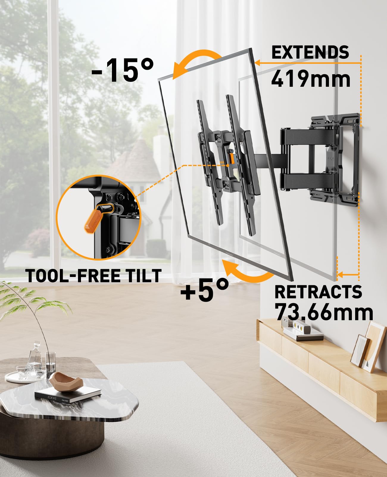 Perlegear TV Wandhalterung Schwenkbar Neigbar für 42-84 Zoll Flach & Curved Fernseher bis 60kg, TV Halterung max. VESA 600x400mm, PGLF12-E