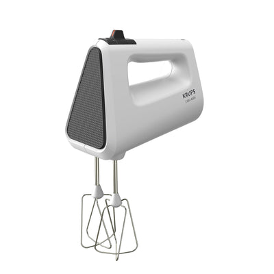 Krups GN4001 3 Mix 4000 Handmixer | 450 Watt | robustes Design | variabler Geschwindigkeitsregler | Turbo- und Auswurf-Funktion | inkl. 2 Rührbesen und 2 Knethaken | Weiß/Grau