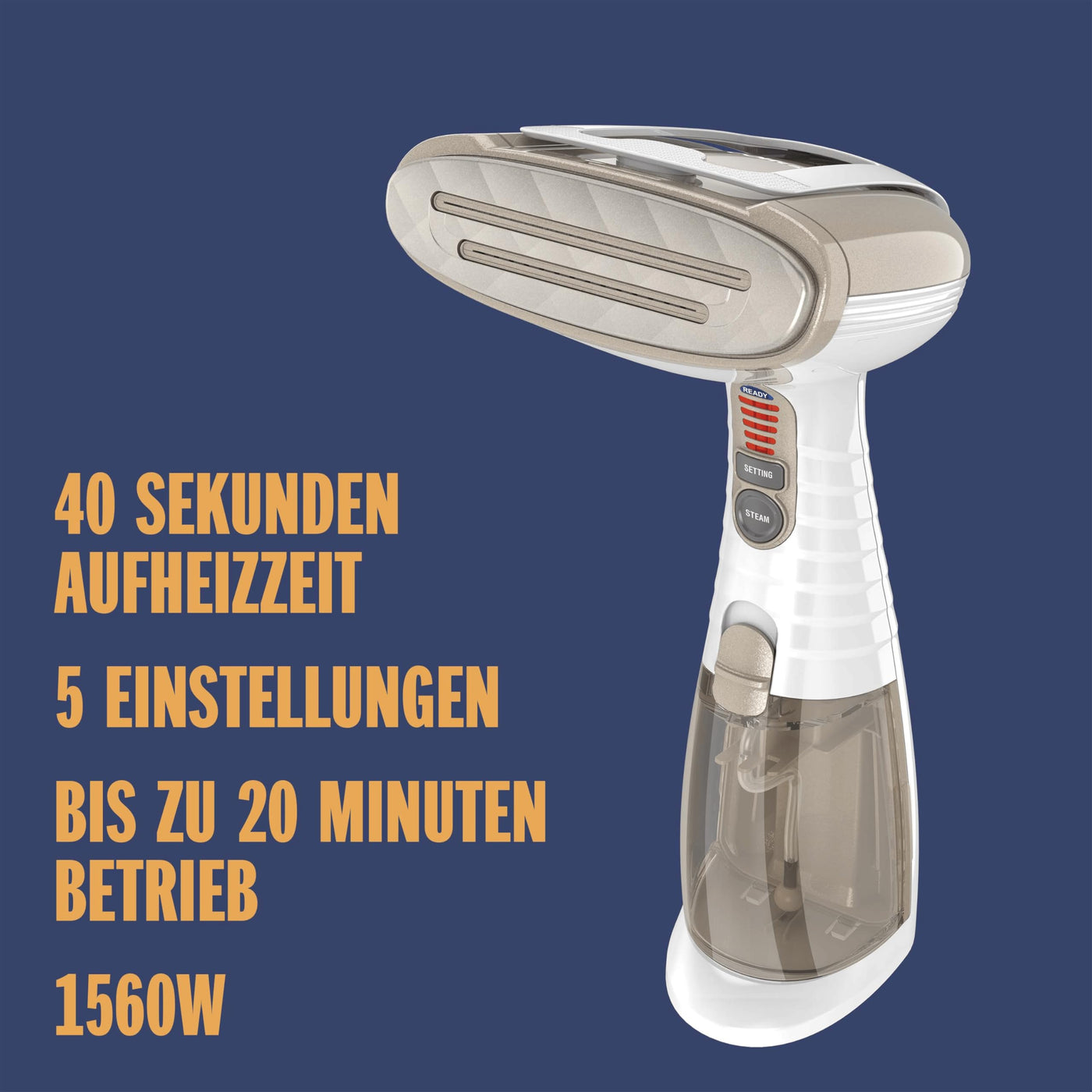 Conair Turbo ExtremeSteam Dampfglätter mit 5 EInstellungen | Dampfleistung 25g/Min. | Schnelle Aufheizzeit | 3 Aufsätze für feine und schwere Stoffe + Bügelfalten | weiß/beige