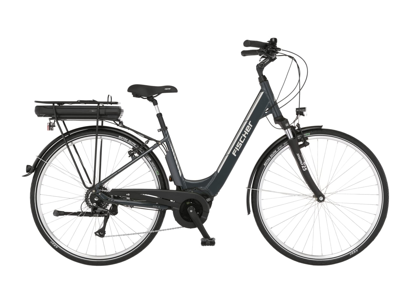 Fischer E-Bike City CITA 1.5 Elektrofahrrad für Damen und Herren, RH 44 cm, Mittelmotor 65 Nm, 36 V Akku, Granitgrau, 44cm-418 Wh