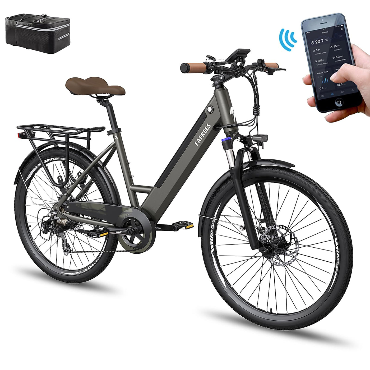 Fafrees F26 PRO Damen E-Bike Herren mit App 26 Zoll Tiefeinsteiger [ Offiziell ] Ebike 36V/14,5AH E Fahrrad, 250W Elektrofahrrad (Grau)