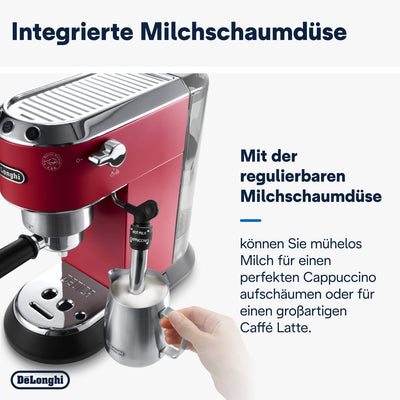 De'Longhi Dedica Style EC 685.B – Espresso Siebträgermaschine, Espressomaschine mit professionellem Milchaufschäumer, nur 15 cm breit, für Kaffeepulver oder ESE Pads, 1 l Wassertank, schwarz