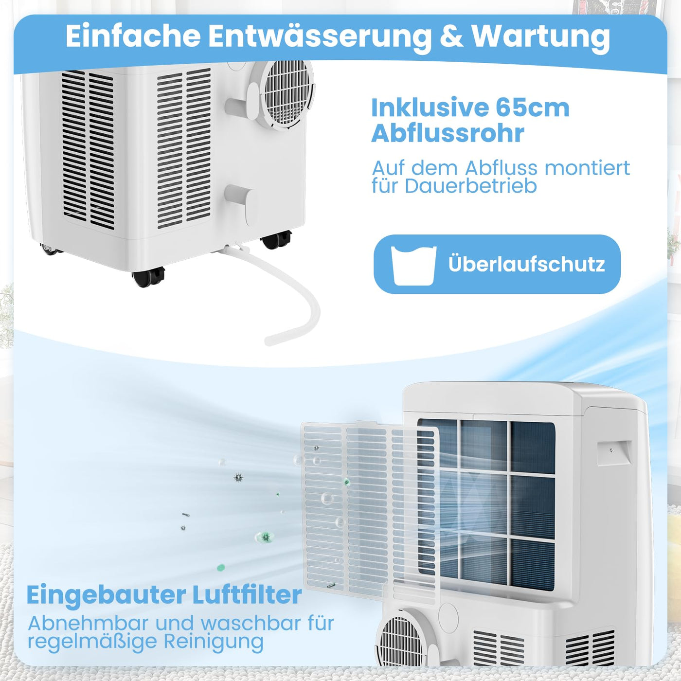 COSTWAY 16000BTU mobile Klimaanlage mit Abluftschlauch, 5 in 1 Klimagerät 4700W Heizlüfter Luftentfeuchter mit Schlafmodus, Heizen & Kühlen, Fernbedienung/App, 24H Timer