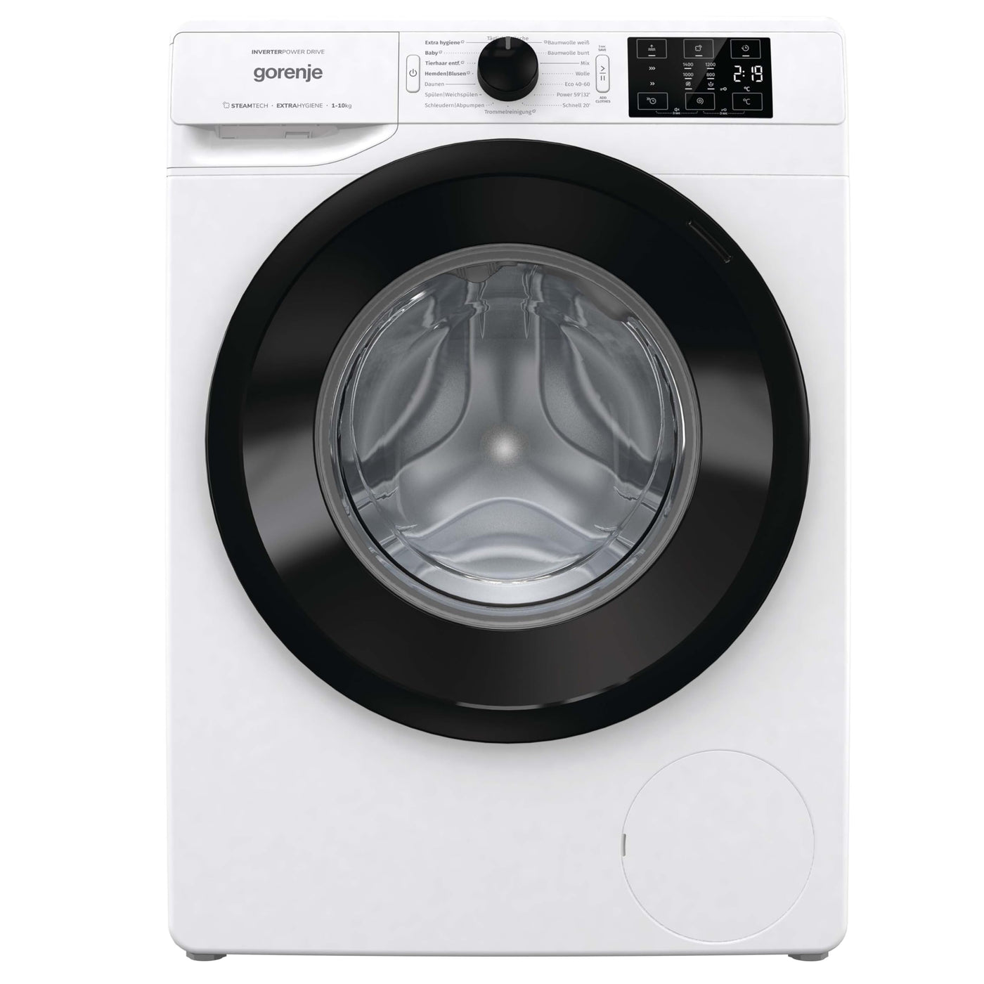 Gorenje W2AM 14 AP Waschmaschine mit 10 kg Fassungsvermögen, Made in Europe, 16 Programme, SteamTech, AquaStop, Kindersicherung, StopAdd Go, Daunenwäsche, weiß