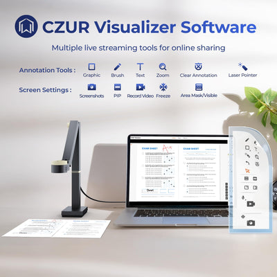 CZUR 12MP USB-Dokumentenkamera 4K Auflösung, Visualizer mit Dual-Auto-Fokus, 60FPS, A3-Format, LED Licht, MIC, Drehen, Spiegeln, Faltbarer Document Camera für macOS und Windows | Fancy S Pro