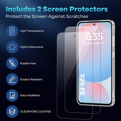 caslord Hülle für Samsung Galaxy S24 FE 6,7 Zoll, 1 Handyhülle mit 2 Stück Panzer Schutz Glas, Weiche TPU Silikon Transparent Stoßfest Schutzhülle Durchsichtige Kratzfest Handyhülle Case Cover