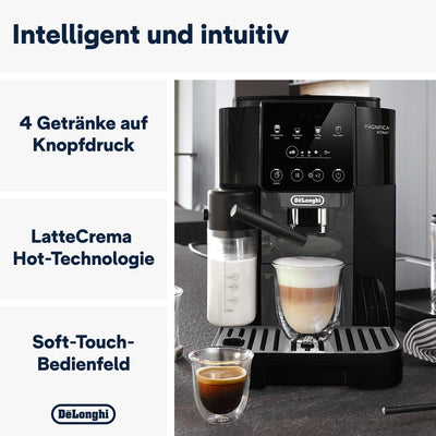 De'Longhi Magnifica Start ECAM222.60.BG, Kaffeevollautomat mit LatteCrema-Milchsystem für Automatischen Cappuccino, 4-Direktwahl-Tasten, Soft-Touch-Bedienfeld, "x2"-Funktion, 1450W, Schwarz/Grau