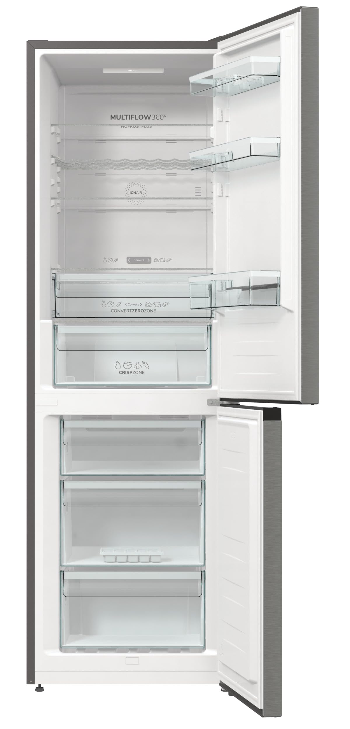 Gorenje NRK61CA2XL4Z Kühl-Gefrierkombination/NoFrostPlus/Multiflow 360° / ConvertZeroZone/AdaptTech/LED Display / 185 cm/Kühlteil 255 l/Gefrierteil 106 l / 35 dB/EEK: C/Edelstahl