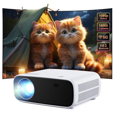 Wielio Beamer, Full HD 1080P Projektor, 5G WiFi Bluetooth Projector, 18000 Lumens Heimkino Mini Beamer, 30-200 Zoll Projektionsgröße Kompatibel mit iOS/Android/Laptop/HDMI/USB