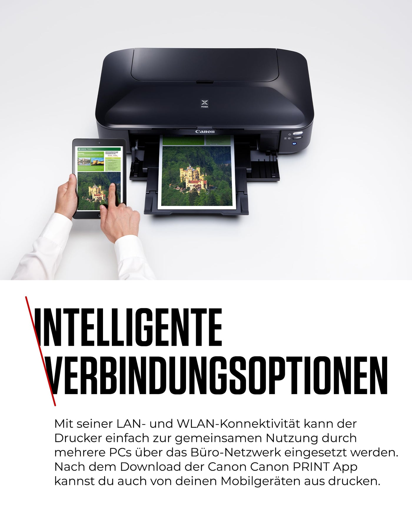 Canon PIXMA iX6850 Drucker Farbtintenstrahl Multifunktionsgerät DIN A3+ (Bürodrucker, Fotodruck, Textdruck, 9.600 x 2.400 DPI, WiFi, WLAN, USB, 5 Separate Tinten, Direktdruck, Print App) schwarz