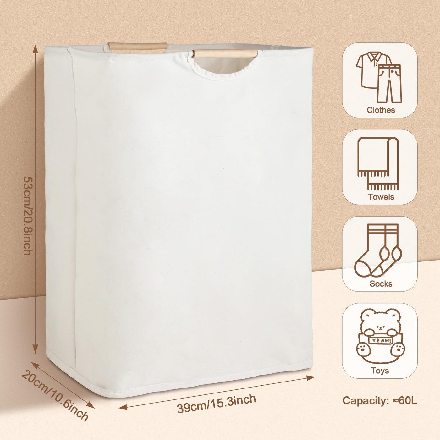 Faltbarer Wäschekorb Schmal, 53×39×27 cm, wäschekorb klein, Ideal als laundry baskets für Schlafzimmer, Badezimmer und Schlafsaal – Platzsparender für effiziente Wäscheaufbewahrung.