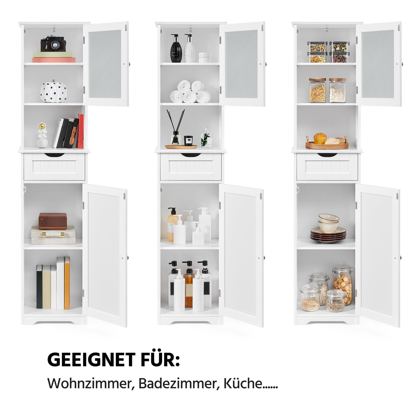 Yaheetech Badezimmerschrank Hochschrank Badschrank mit Schublade & 2 Türen und verstellbarem Einlegeboden Aufbewahrungsschrank Küchenschrank für Badezimmer/Wohnzimmer/Küche, 40 * 30 * 170 cm