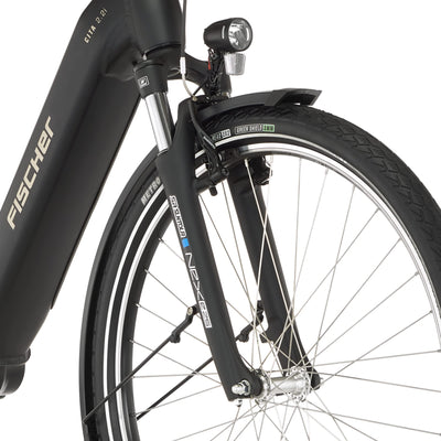 FISCHER E-Bike City CITA 2.2i, Elektrofahrrad für Damen und Herren, RH 43 cm, Mittelmotor 65 Nm, 36 V Akku, schwarz matt