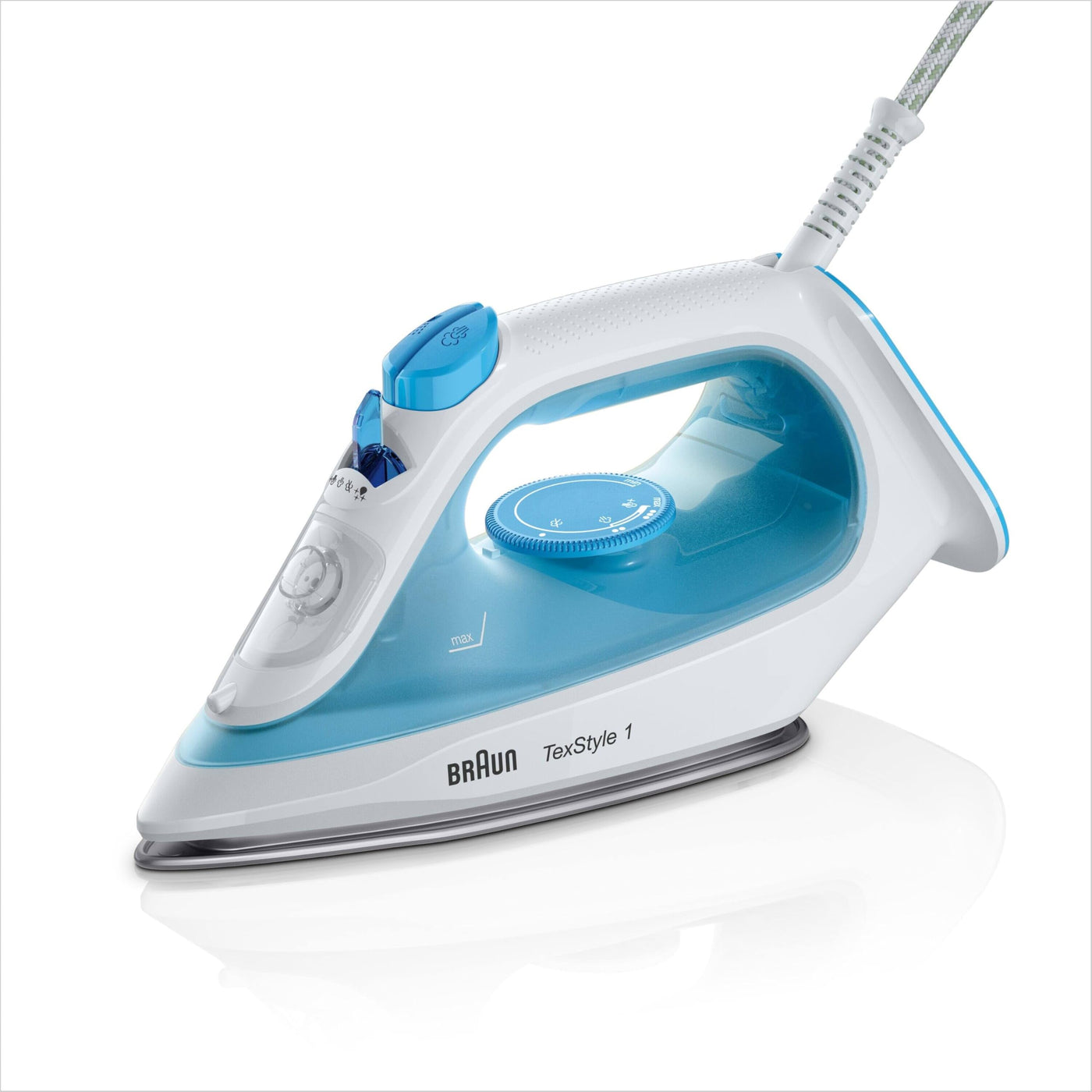 Braun TexStyle 1 Dampfbügeleisen SI 1050BL - Bügeleisen mit SuperCeramic Bügelsohle, Vertikaldampf, 2000 Watt, Blau