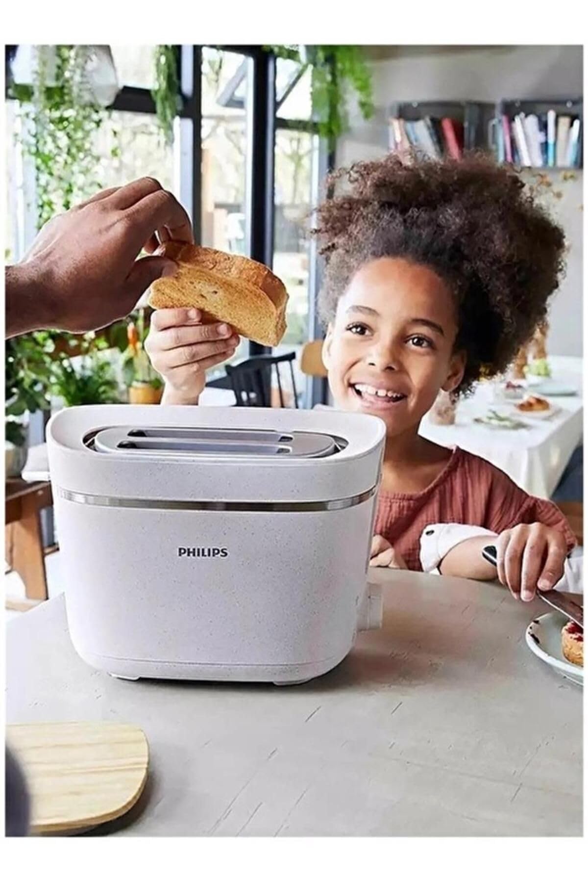 Philips Toaster Eco Conscious Edition - 2 Toastschlitze, 8 Stufen, Brötchenaufsatz, Auftaufunktion, hergestellt aus Altspeiseöl, seidenweiß-matt (HD2640/10)