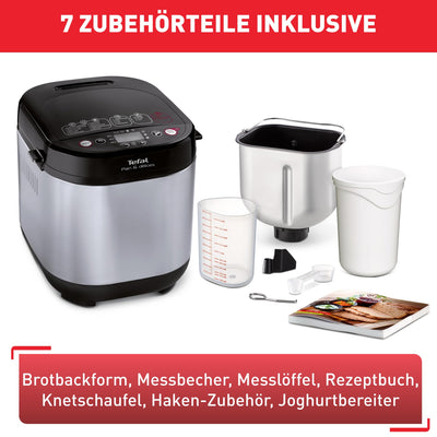 Tefal PF240E Brotbackautomat Pain&Délices | 20 Backprogramme | 3 Brotgrößen und Bräunungsstufen einstellbar | auch für Kuchen - Pizza - Nudelteig | Backform antihaftbeschichtet | Schwarz/Edelstahl