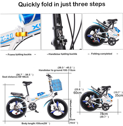 XQIDa durable Klapprad in 20 Zoll Erwachsene Jugendliche für Faltrad Schnellfaltsystem 6 Bremsen mit Variabler Geschwindigkeit Stadtrad mit Rücklicht und Autokorb(rot) …