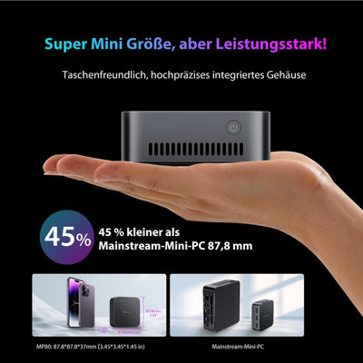 Blackview Mini PC MP80 16GB LPDDR5 RAM 512GB M.2 SSD, Intel 12. Gen N95(bis zu 3,4GHz) Mini Computer, 4K UHD Mini Desktop PC Windows 11 Pro, DREI HDMI, Gigabit Ethernet, 5G WiFi, für Business/Heimkino