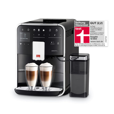 Melitta Barista TS Smart - Kaffeevollautomat mit Milchsystem, Kaffeemaschine mit Mahlwerk und 2-Kammer-Bohnenbehälter für 21 Kaffeespezialitäten, App Steuerung möglich, schwarz