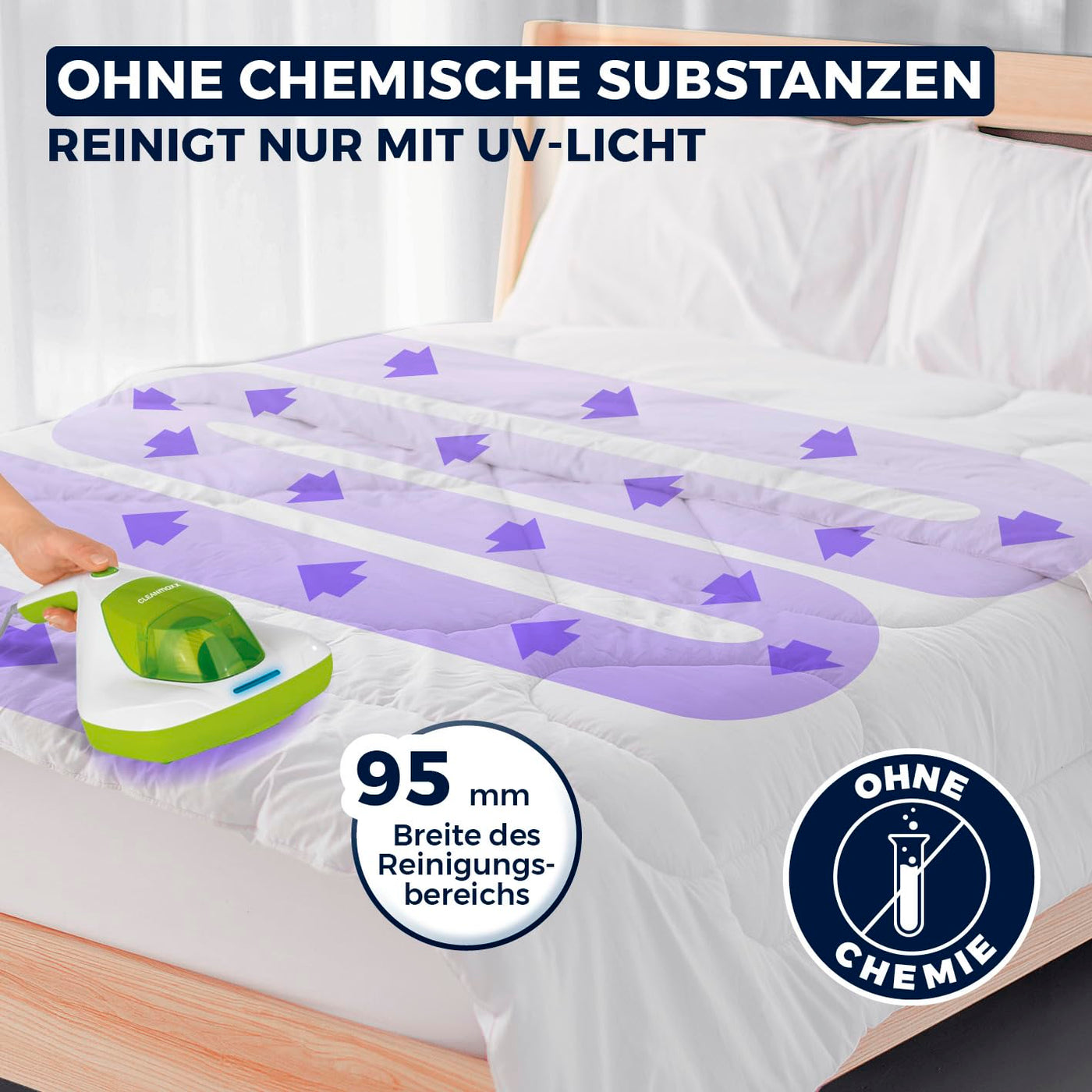 CLEANmaxx Anti-Milben-Handstaubsauger | Matratzenreiniger mit UV-C Licht | Vernichtet 99,9% Aller Milben | Inkl. HEPA Filter und 250ml Staubbehälter | Ideal für Allergiker [Limegreen]