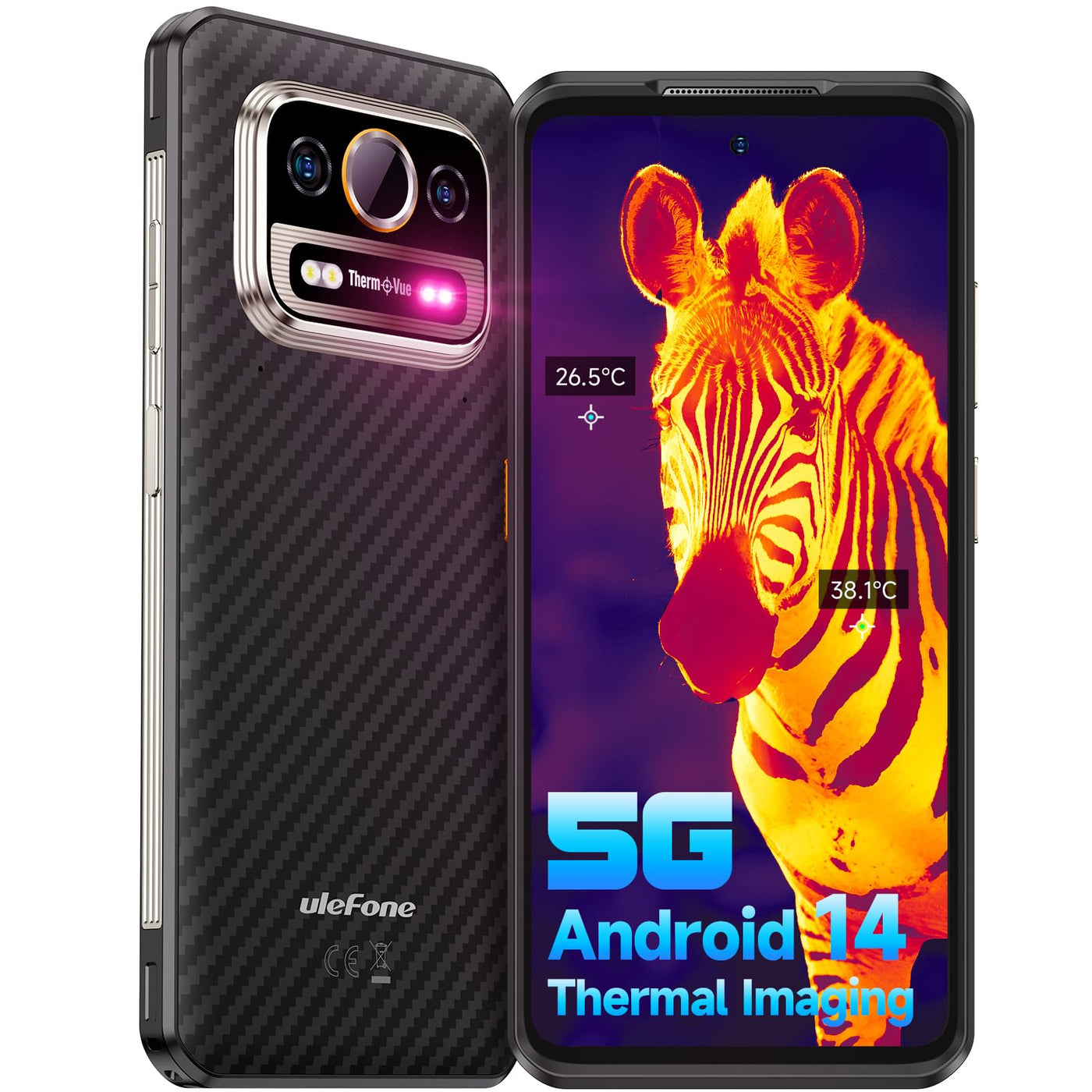 Ulefone Armor 25T Pro 5G Wärmebildkamera Outdoor Handy, 256GB+12GB/2TB Dimensity 6300 Android 14 50MP+64MP Nachtsicht 33W/6500mAh 6,78” 120Hz IP68 Smartphone Dual SIM Fingerabdruck NFC 2-Jahr Garantie