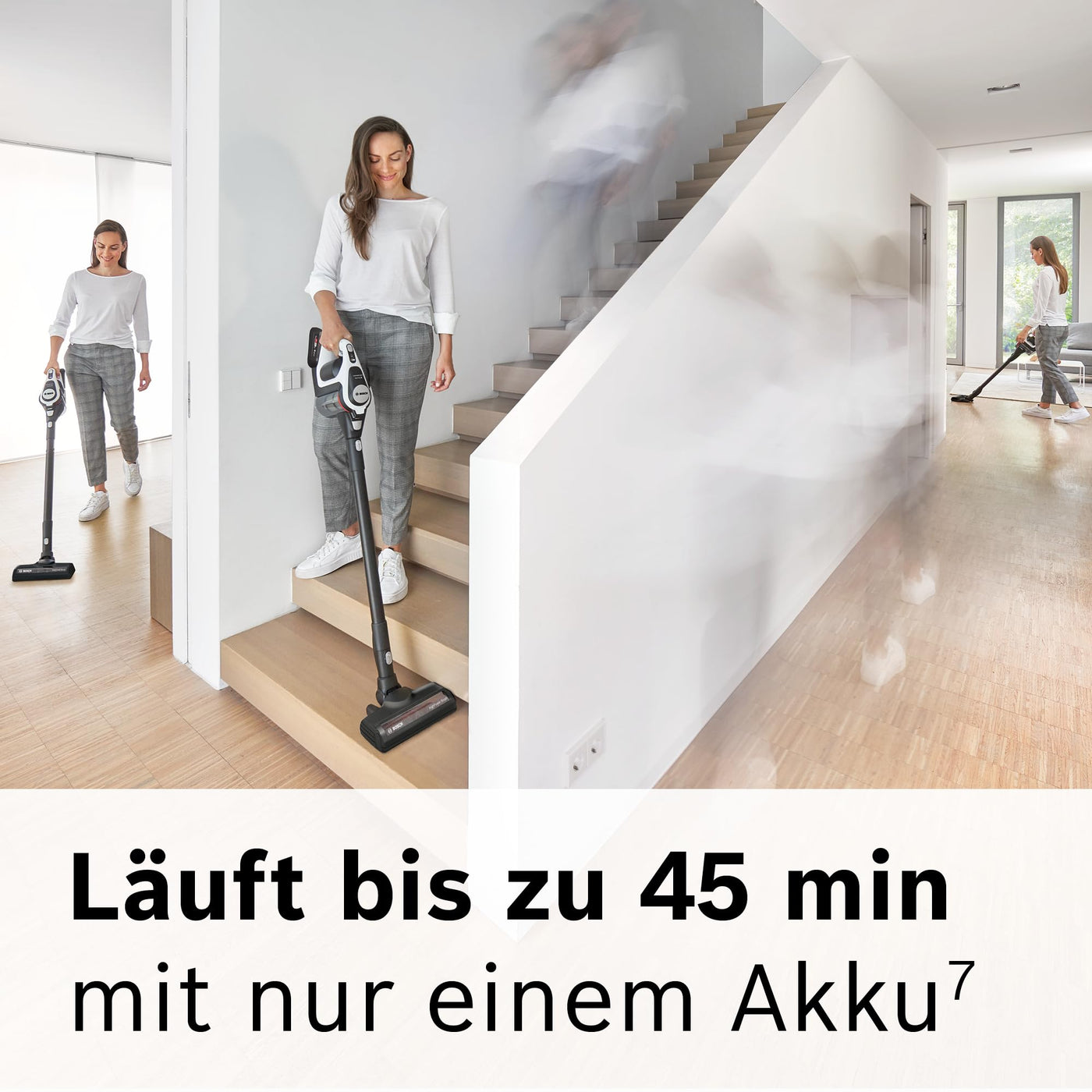 Bosch Akku-Staubsauger Unlimited Gen2 Serie 8 BSS825ALL, beutellos, bis 45 Min Laufzeit, austauschbarer Akku, Schnellladegerät, Hartboden-Softdüse mit LED, XXL-Polsterdüse, Fugendüse, weiß