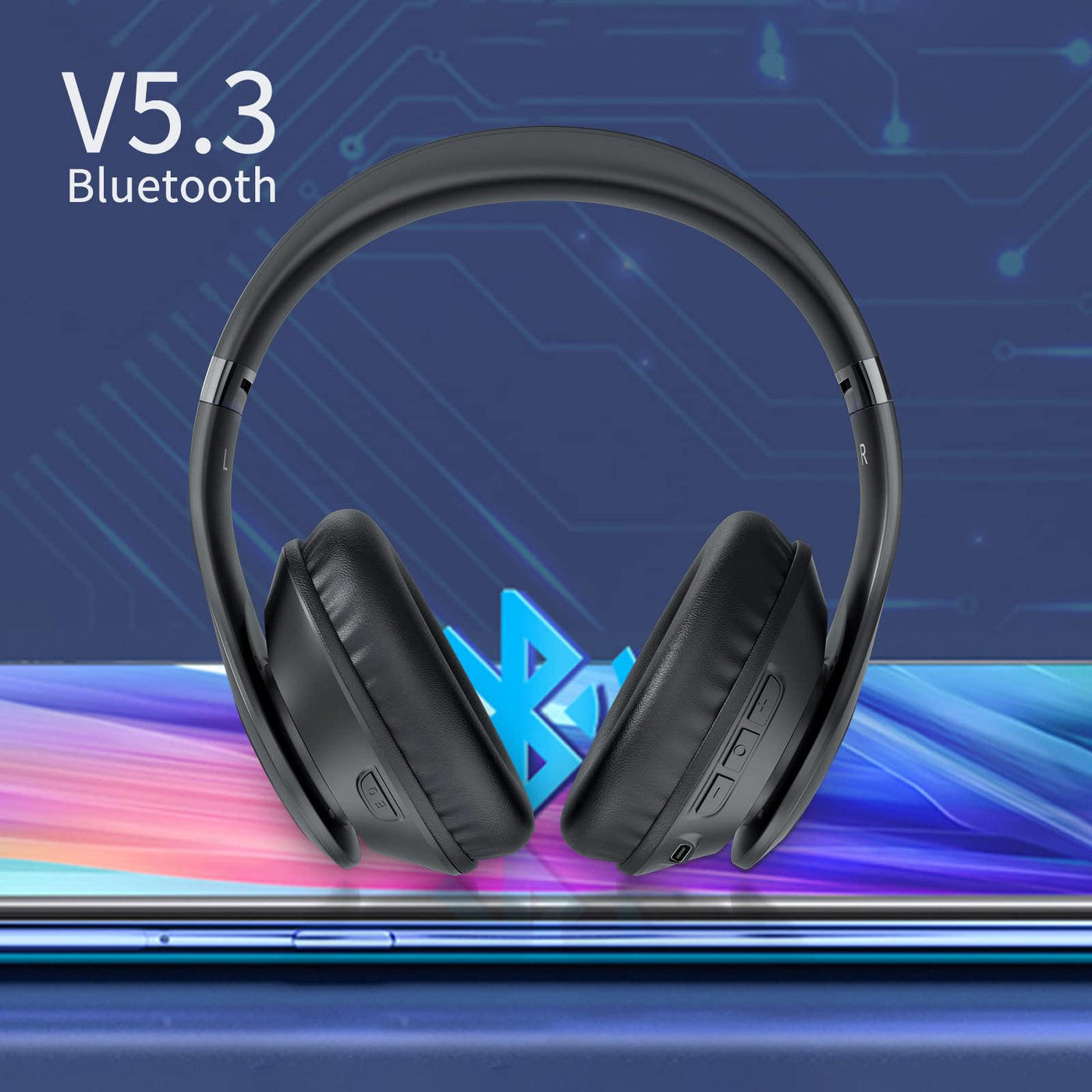 Uliptz Bluetooth Kopfhörer Over Ear, 65 Stunden Spielzeit Kopfhörer Kabellos Bluetooth mit 6 EQ-Modi, HiFi-Stereo Faltbares Bluetooth 5.3 Wireless Headphones für Reisen/Büro/Handy/PC (Schwarz)