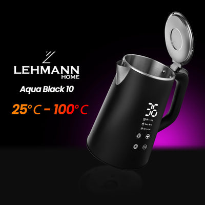 Lehmann LHOEK-1516 Wasserkocher mit Temperatureinstellung, 1,6 Liter Elektrischer Wasserkettle aus Edelstahl, Teekocher mit Temperaturhaltefunktion, Schnelles Aufheizen, Touchscreen-Anzeige, schwarz