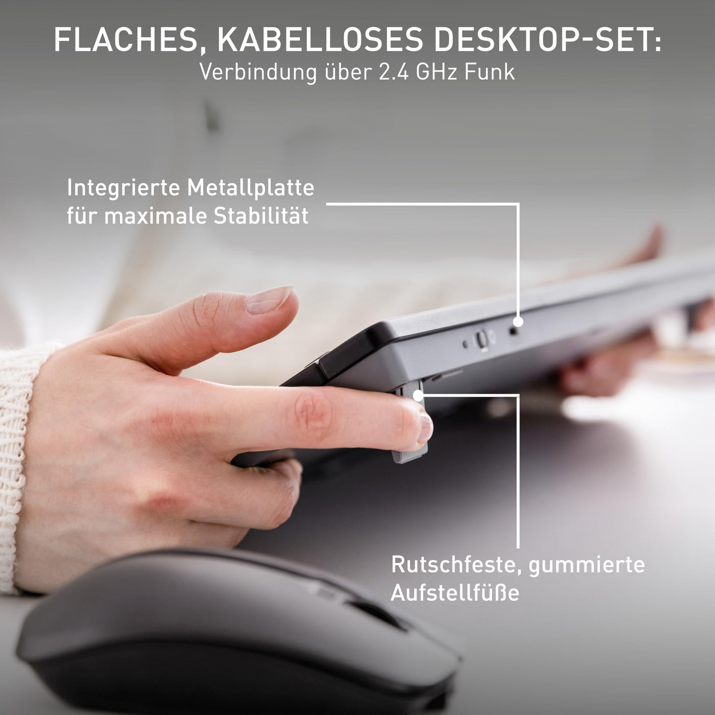 CHERRY STREAM DESKTOP, Kabelloses Tastatur- und Maus-Set, EU-Layout (QWERTY), 2,4 GHz Funk, Leiser Tastenanschlag, Flache Tasten, Batteriebetrieben, Schwarz