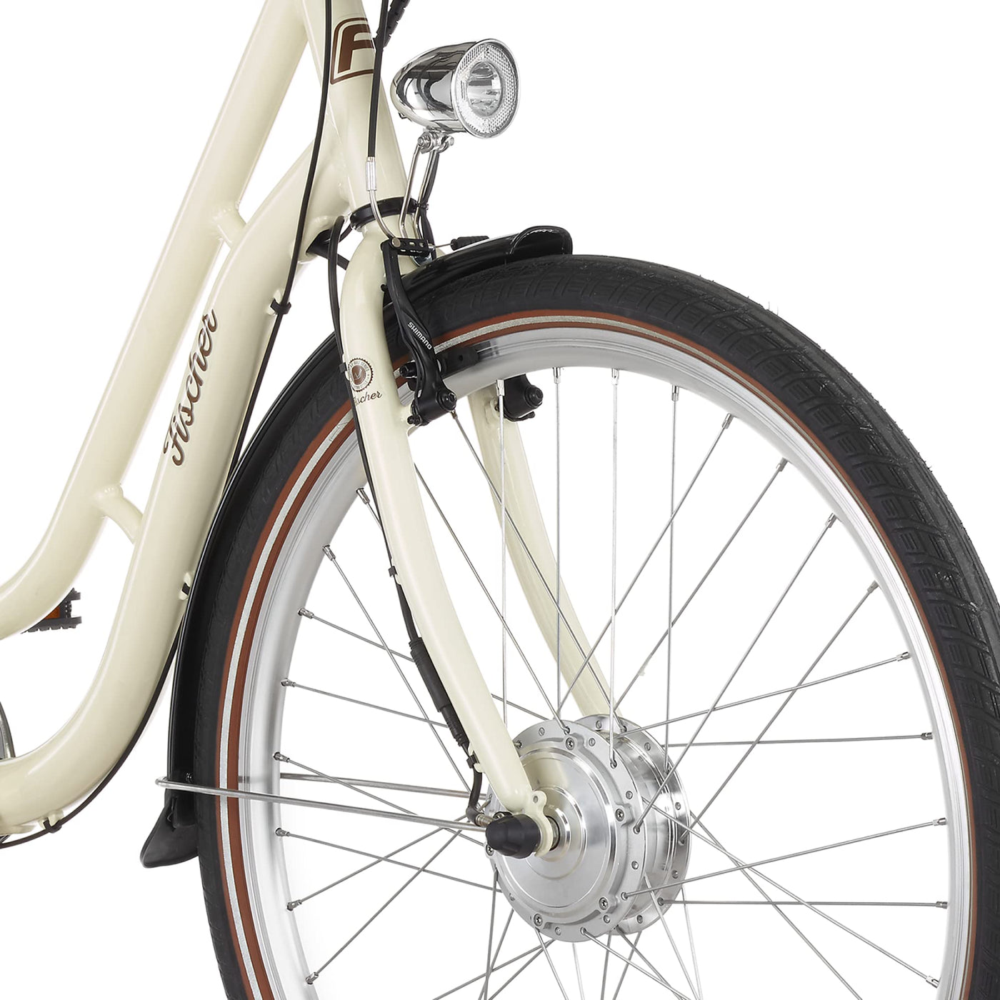 Fischer E-Bike City, CITA ER1804 Elektrofahrrad für Damen, RH 48 cm, Frontmotor 32 Nm, 36 V Akku, Elfenbein glänzend, 28 Zoll