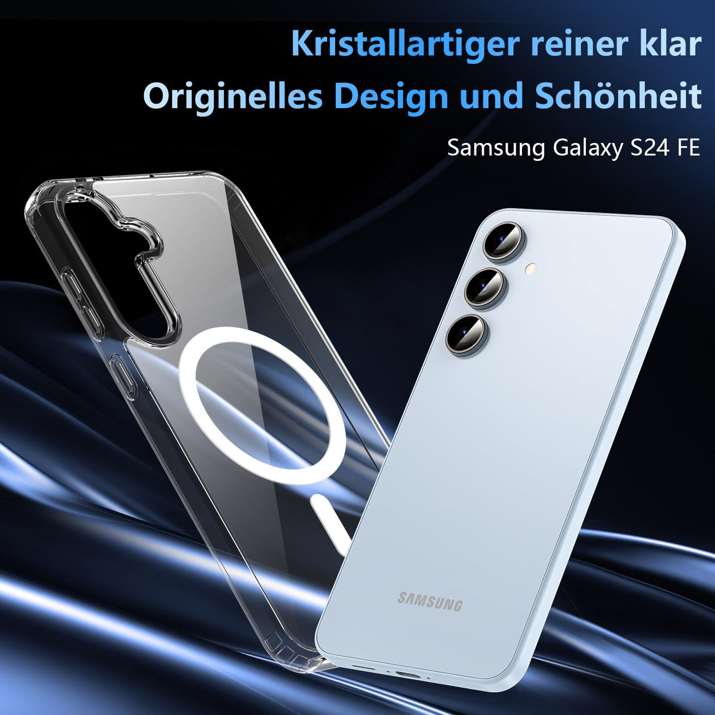 Kuaguozhe für Samsung Galaxy S24 FE Hülle für Magsafe mit Panzer Schutz Glas, Magnetisch Handyhülle für Samsung S24 FE Case Anti-Vergilbung Stoßfest Schutzhülle für Samsung Galaxy S24 FE (Transparent)