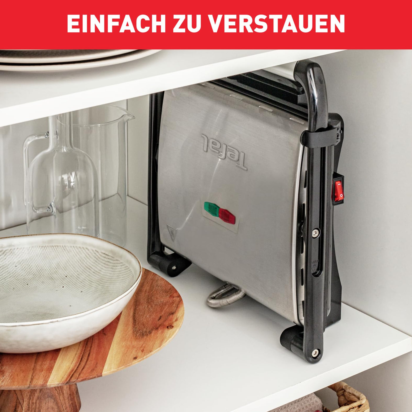 Tefal Kontaktgrill Inicio GC241D | Elektrogrill/Sandwichtoaster | Fettarmes Grillen | Panini,Toasts,Steak,Gemüse | Antihaftbeschichtete Grillplatten | 2000W | 36.3x10.8x33.2cm | Edelstahl/Schwarz