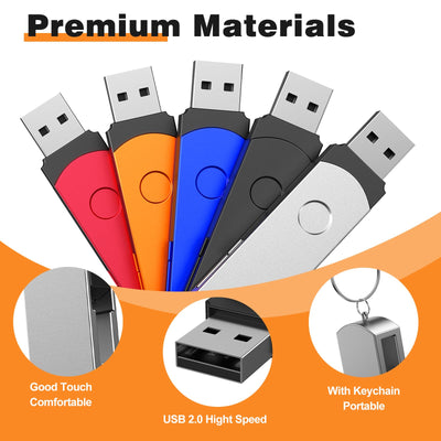 16GB USB Stick 5 Stück Bunt Speicherstick Euro Einklappbar mit Drehgelenk USB 2.0 Flash Laufwerk 16 GB Metall Datenspeicher Pen Drive in 5 Farben Schwarz, Blau, Gold, Silber, Rot by FEBNISCTE