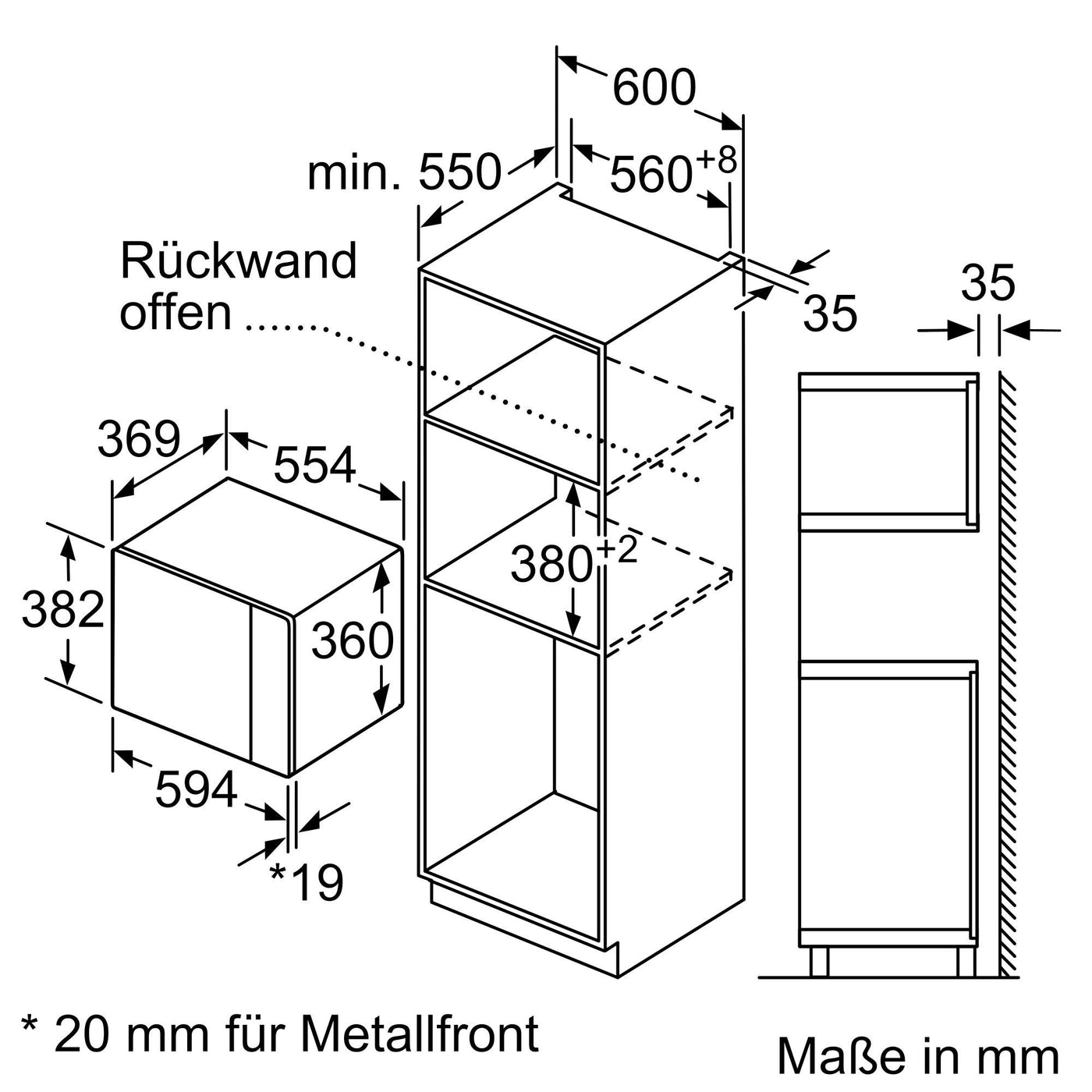 Bosch BEL554MS0 Serie 6 Einbau-Mikrowelle, 38 x 59 cm, 900 W, Drehteller 31,5cm, Türanschlag Links, AutoPilot 8 8 Automatikprogramme, Reinigungsunterstützung, LED-Touchdisplay, Edelstahl