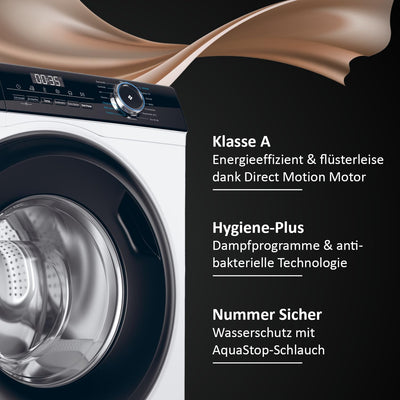 Haier I-PRO SERIE 3 HW90-B14939 I Frontlader Waschmaschine 9kg I Washing Machine mit A-Effizienz, 1.400 U/Min. & leisem Direktantrieb I Inkl. Dampfprogrammen, Mengenautomatik & Refresh-Programm